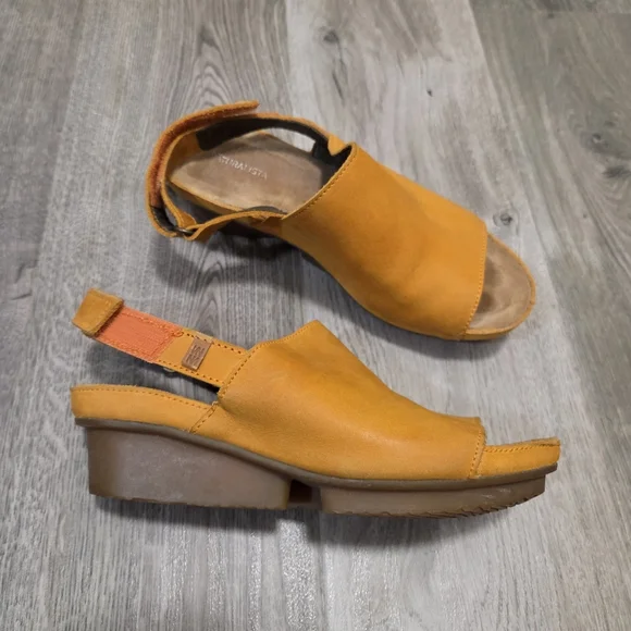 El Naturalista Mustard Leather Slingback Platform Comfort Sandals Boho - Picture 2 of 12